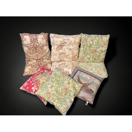 120 - A COLLECTION OF 7 WILLIAM MORRIS SCATTER CUSHIONS  PLUS TWO SIMILAR.