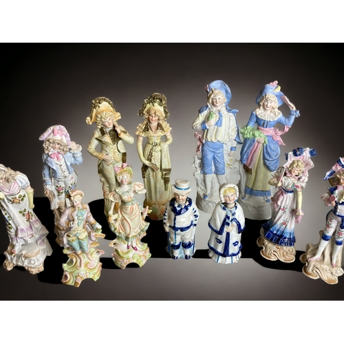 165 - SIX PAIRS OF LATE 19TH CENTURY GERMAN PORCELAIN FIGURES.