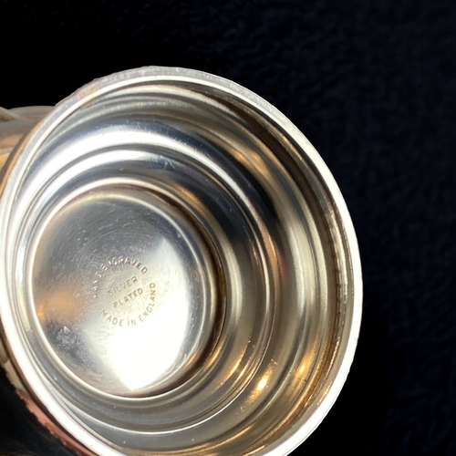 119 - A COLLECTION OF SILVER PLATE OBJECTS. INCLUDING TWO TRAY, CREAMER AND A ROLL TOP BUTTER DISH.