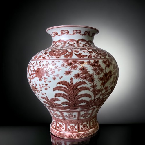 184 - A huge Chinese porcelain Underglaze Copper red porcelain vase. Decorated with stylised floral patter... 