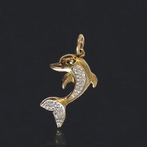 54 - A 9CT GOLD & DIAMOND 'DOLPHIN' PENDANT. 
UNMARKED, TESTS AS 9CT.
25MM
1.4G