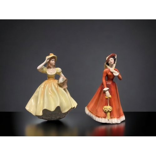 140 - A COLLECTION OF FOUR ROYAL DOULTON 'PEGGY DAVIS' CHINA FIGURINES, TOGETHER WITH ONE COALPORT EXAMPLE... 