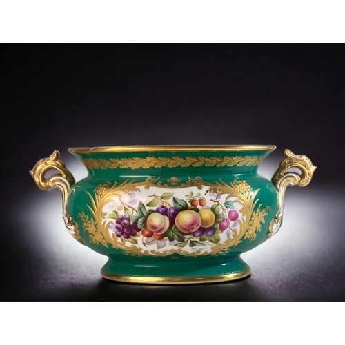 146 - A VICTORIAN SPODE PORCELAIN TUREEN. PAINTED & SIGNED P. ADAMS, DEPICTING STILL LIFE FRUITS WITH GILT... 