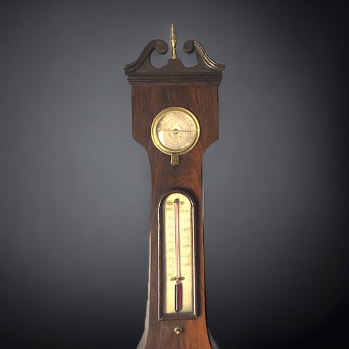 38 - A LATE VICTORIAN SWEDISH WALL BANJO BAROMETER & THERMOMETER.
99CM TALL.