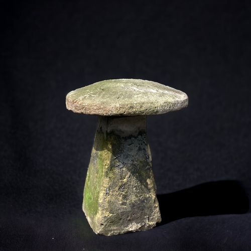 370 - A VICTORIAN RECLAIMED STADDLE STONE.
HAS FITTED PIPE TO BASE SO SIT'S LOOSELY.