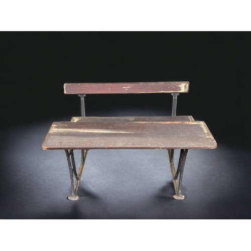 375 - AN UNUSUAL CAST IRON ALL-IN-ONE GARDEN BENCH & TABLE.