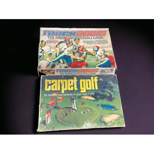 362 - TWO VINTAGE BOXED BOARD GAMES. INCLUDING TOUCHDOWN & CARPET GOLF.