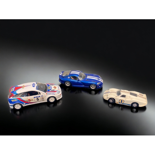 363 - TWO LARGE BURAGO MODEL CARS TOGETHER WITH A SIMILAR HASBRO FORD EXAMPLE.