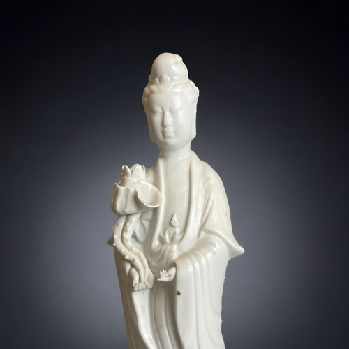 273 - A CHINESE BLANC DE CHINE PORCELAIN FIGURE OF GUANYIN.
20TH CENTURY
36CM TALL