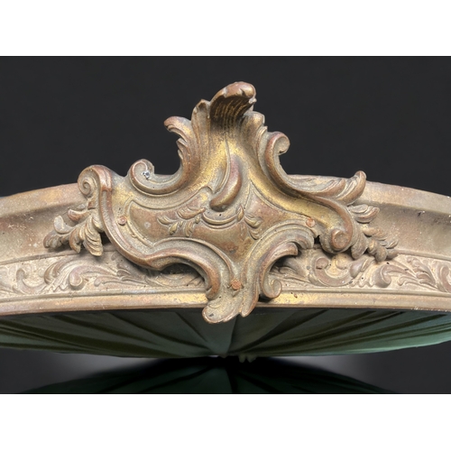 24 - A 19TH CENTURY FRENCH CIEL DE LIT BED CANOPY. 
STYLISED GILT METAL ACANTHUS FRAME WITH GREEN SILK.