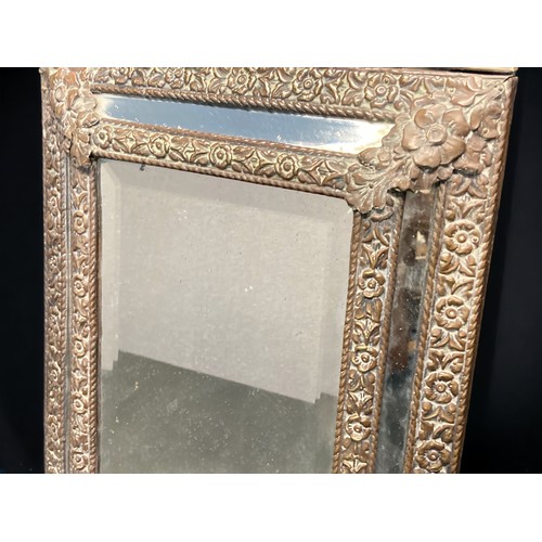 19 - 19th Century French Brass Cushion Face Bevelled Edge Mirror.
 68 cm tall.