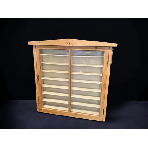 3 - A LARGE SOLID PINE MOUNTED DISPLAY CABINET. 
RESTORED SHELVES AND EXTENDED BACK.