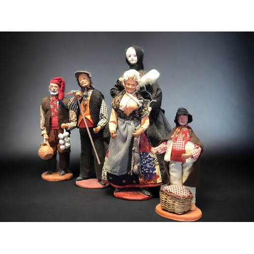 173 - Collection 10, French Santon de Provence Folklore Dolls. Signed Claude Carbonel , Daniele, Chave, Yo... 