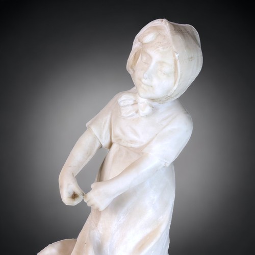 180A - AN ITALIAN CARVED MARBLE STATUE. DEPICTING A YOUNG FARM GIRL AND A GOAT.  SAT ON AN ALABASTER BASE. ... 