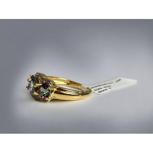 77 - A STERLING SILVER GILT, MYSTIC TOPZ & DIAMOND LADIES RING. MADE BY QUINTESSENCE JEWELLERY.
SIZE N 1/... 