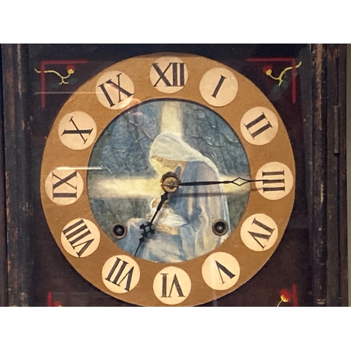 295 - A LATE VICTORIAN / EDWARDIAN WALL CLOCK. 
WITH HAND PAINTED 'MOTHER & CHILD' DIAL. 
54 X 40 CM