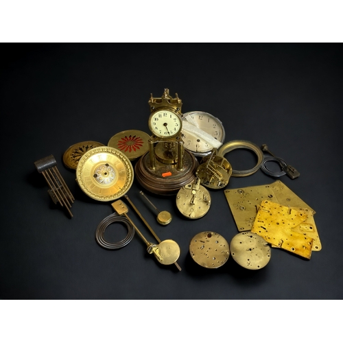 296 - A COLLECTION OF ANTIQUE CLOCK PARTS.
INCLUDING AN ANNIVERSARY CLOCK, S MARTI & CO MOVEMENT, FINE QUA... 