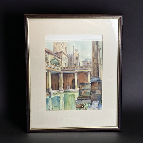 8 - THREE SCENES OF BATH WATERCOLOUR PAINTINGS. 
LARGEST 55 X 45CM (INCL FRAME).