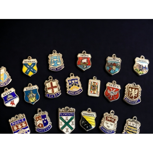 145 - A COLLECTION OF 24 SILVER & ENAMEL SOUVENIR CHARMS.