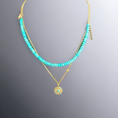 101 - A 925 SILVER GILT & TURQUOISE NECKLACE SET. 
IN ORIGINAL BOX.