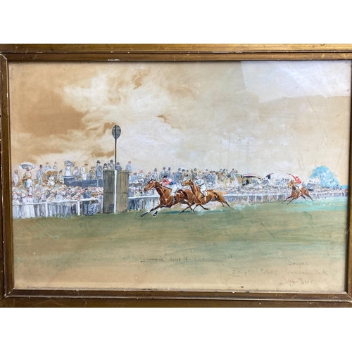 16 - A JOHN BEER (BRITISH, 1860-1930) WATERCOLOUR. 
'ECLIPSE STAKES-SANDOWN PARK'.
45.5 X 34CM (INCL FRAM... 