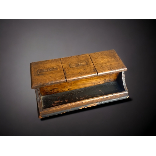 427 - AN EDWARDIAN CLERKS DESK INKWELL STAND. 
24CM LONG