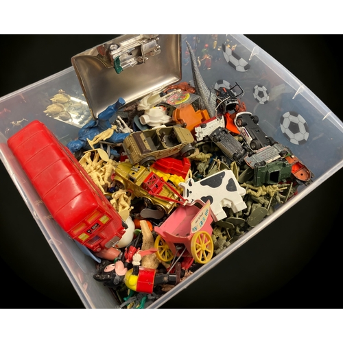 456 - A BOX OF MISCELLANEOUS VINTAGE PLAYWORN TOYS.