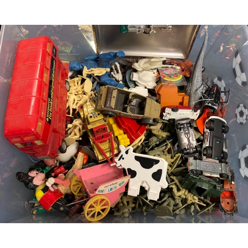 456 - A BOX OF MISCELLANEOUS VINTAGE PLAYWORN TOYS.