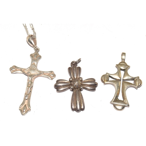 24 - 925 silver crucifix pendant necklace together 2 similar crucifix