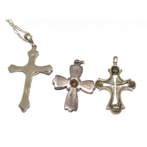 24 - 925 silver crucifix pendant necklace together 2 similar crucifix