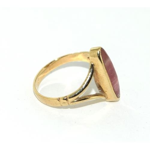 196 - 9ct gold ladies vintage Rhodochrosite Bezel set ring size N