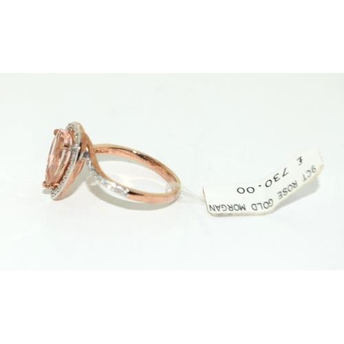 137 - 9ct ladies rose gold Morganite and Diamond ring BNWT has original shop price £730 size N