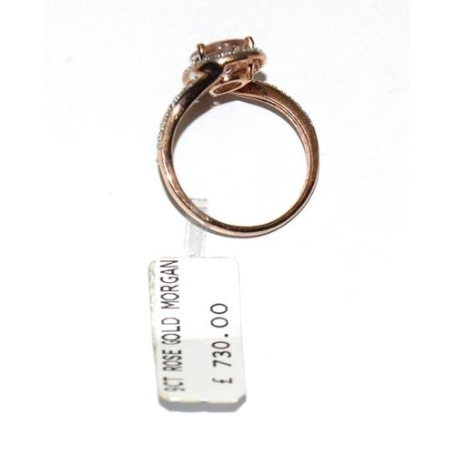 137 - 9ct ladies rose gold Morganite and Diamond ring BNWT has original shop price £730 size N