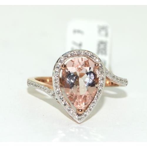 137 - 9ct ladies rose gold Morganite and Diamond ring BNWT has original shop price £730 size N