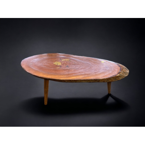 12 - A VINTAGE LIVE EDGE 'FIJI' ISLANDS DECORATED COFFEE TABLE.