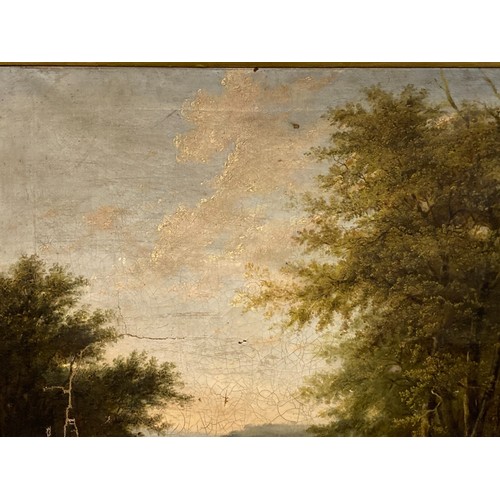 19 - A LARGE 19TH CENTURY OR EARLIER OIL ON CANVAS LANDSCAPE PAINTING.
DEPICTING A RURAL LANDSCAPE SCENE.... 