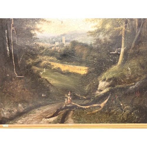 19 - A LARGE 19TH CENTURY OR EARLIER OIL ON CANVAS LANDSCAPE PAINTING.
DEPICTING A RURAL LANDSCAPE SCENE.... 