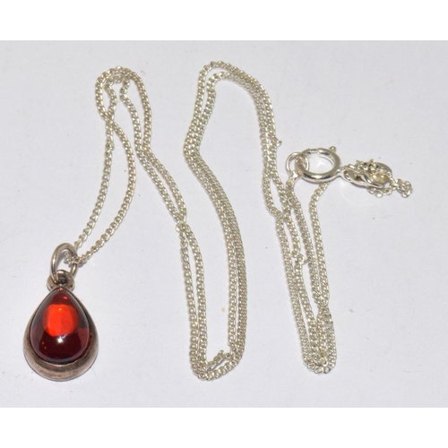 64 - 925 silver Amber tear drop necklace pendant