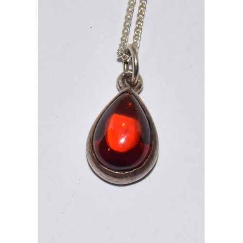 64 - 925 silver Amber tear drop necklace pendant