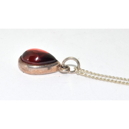 64 - 925 silver Amber tear drop necklace pendant