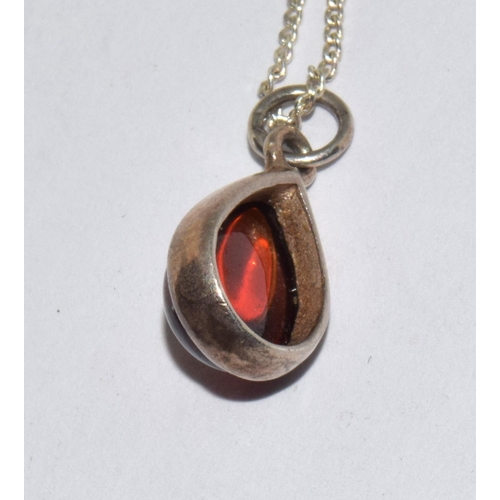 64 - 925 silver Amber tear drop necklace pendant