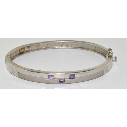 190 - 925 silver solid bangle set with Amethyst stones