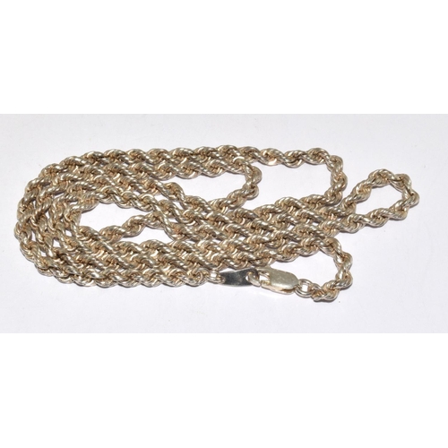 110 - 925 silver rope chain necklace 61cm long