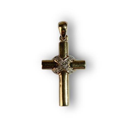 76 - A 9ct Gold Diamond Chip Crucifix, together with 2 Pairs 9ct Gold Earrings. 5.6g