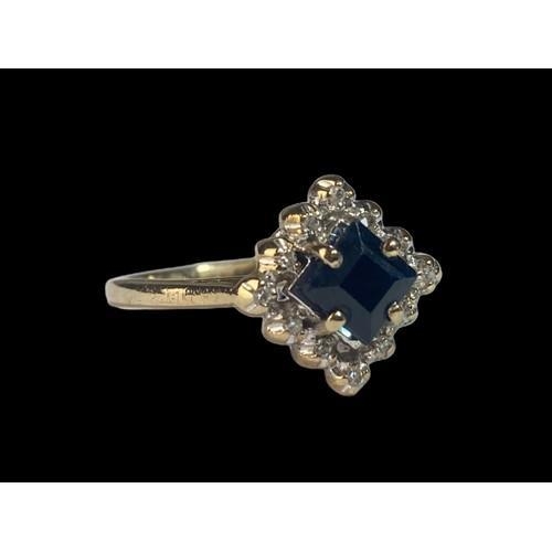 217 - A 9ct Gold Ladies Diamond & Sapphire Cluster Ring. 3.1g. Size N