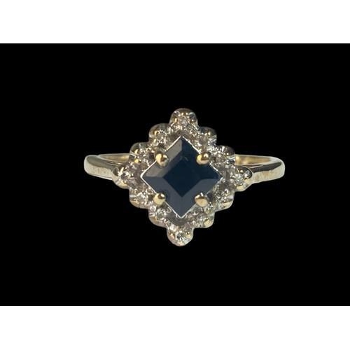 217 - A 9ct Gold Ladies Diamond & Sapphire Cluster Ring. 3.1g. Size N