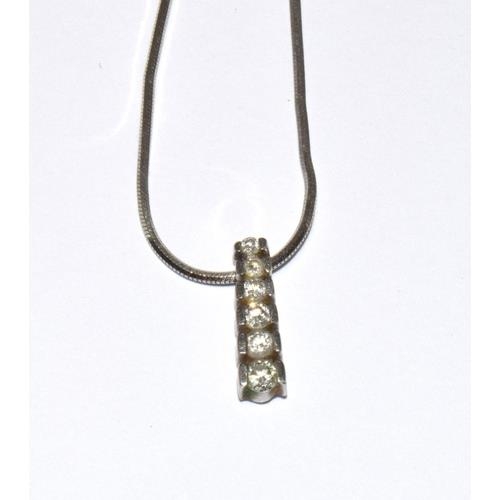 197 - 9ct white gold Diamond drop pendant necklace with a snake chain