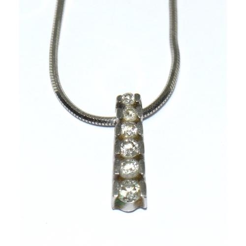 197 - 9ct white gold Diamond drop pendant necklace with a snake chain