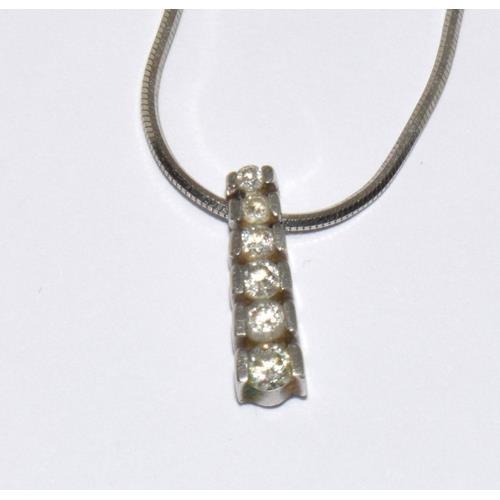 197 - 9ct white gold Diamond drop pendant necklace with a snake chain