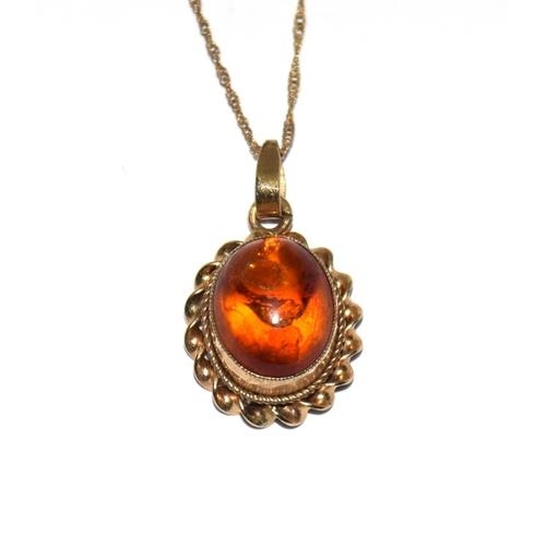 172 - 9ct gold Amber pendant necklace